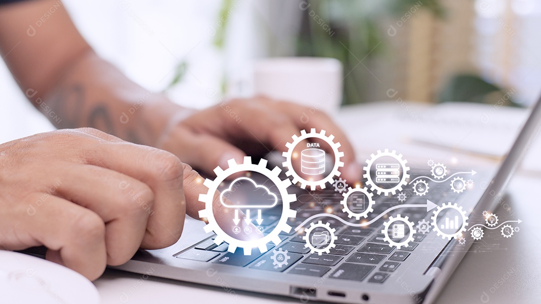 Diagrama de computação em nuvem. Tecnologia de nuvem. Armazenamento de dados.