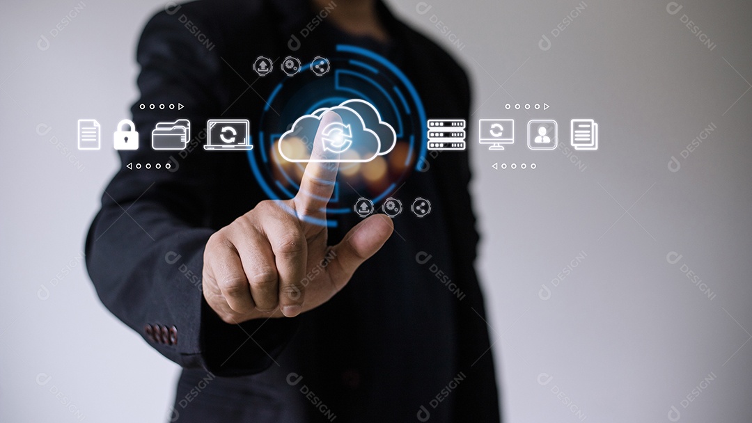 Conceito de tecnologia de nuvem. Armazenamento de dados de computação. software infra.