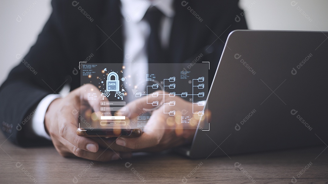 Conceito de segurança cibernética, segurança da informação e criptografia.