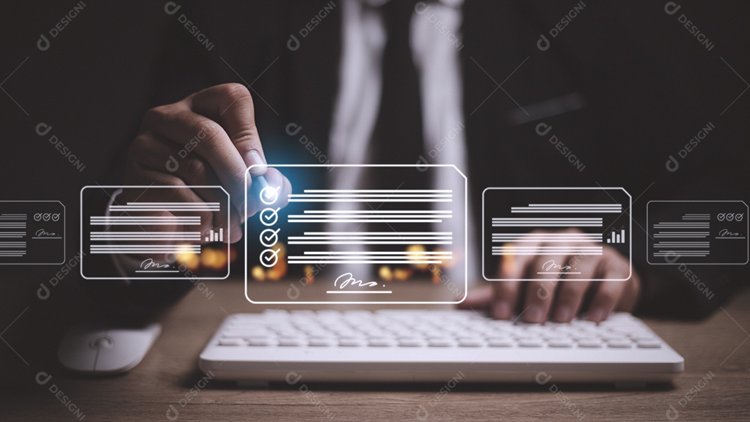 Ideias de local de trabalho sem papel, assinatura eletrônica.