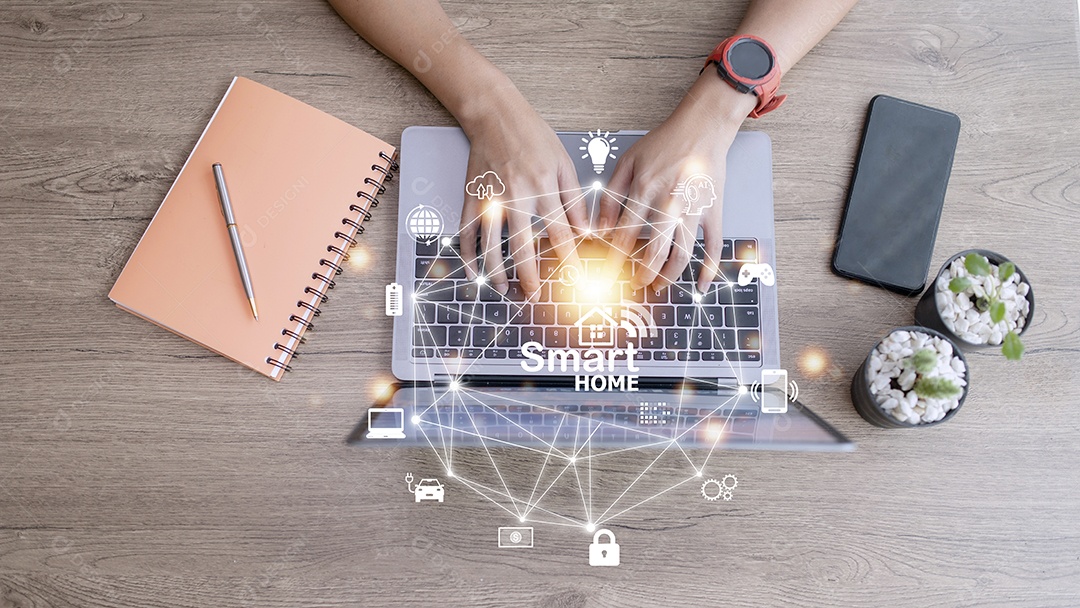 Conceito de automação residencial inteligente na tela virtual.