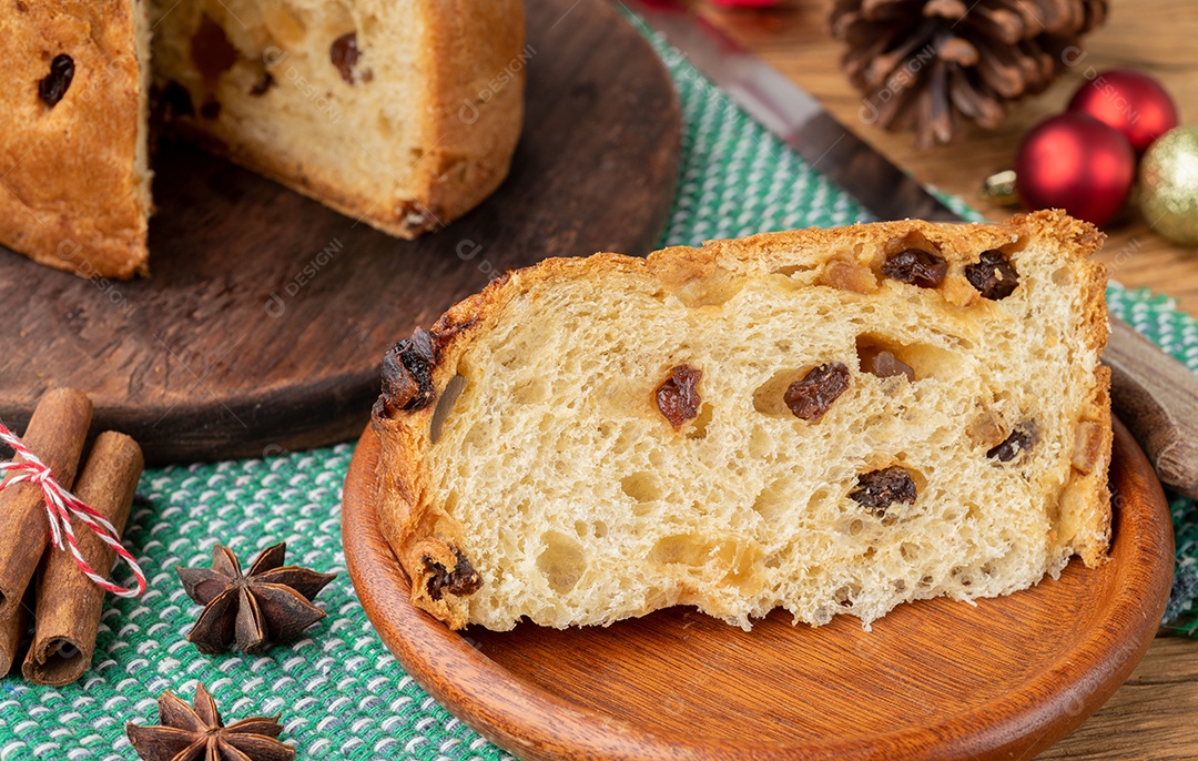 Traditional italian christmas fruit cake panettone with slice