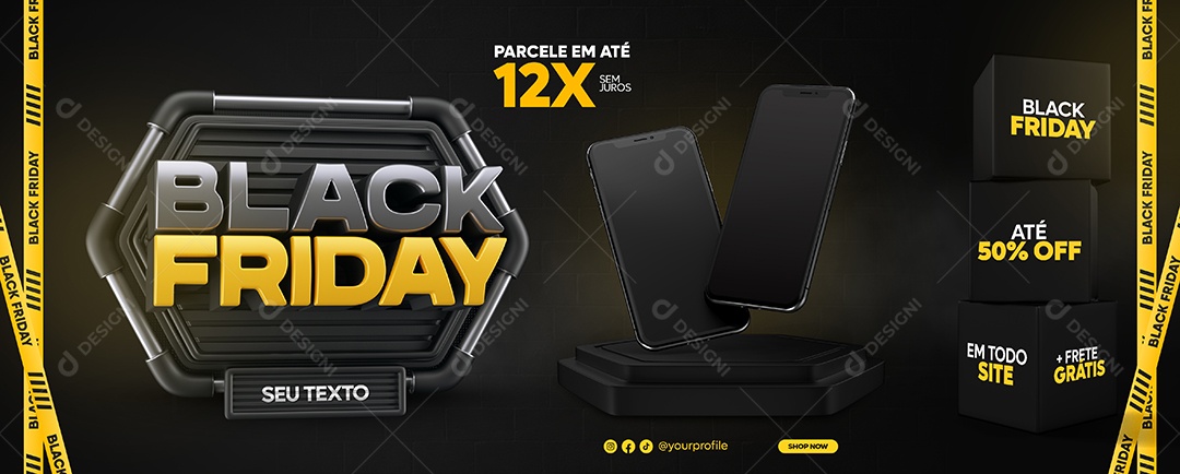 Banner Black Friday Parcele em Até 12x Sem Juros Loja de Celulares Social Media PSD Editável