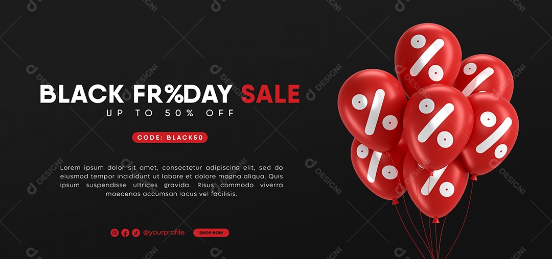 Balões de Descontos para Black Friday Vermelho Elemento 3D para Composição PSD