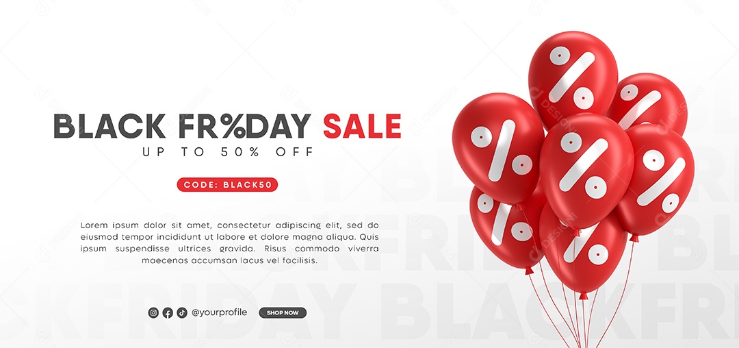 Balões de Descontos para Black Friday Vermelho Elemento 3D para Composição PSD