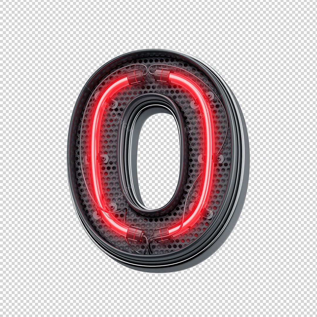 Número 3D 0 Com Forma Neon Vermelho  Para Composição PNG Trasparente Sem Fundo