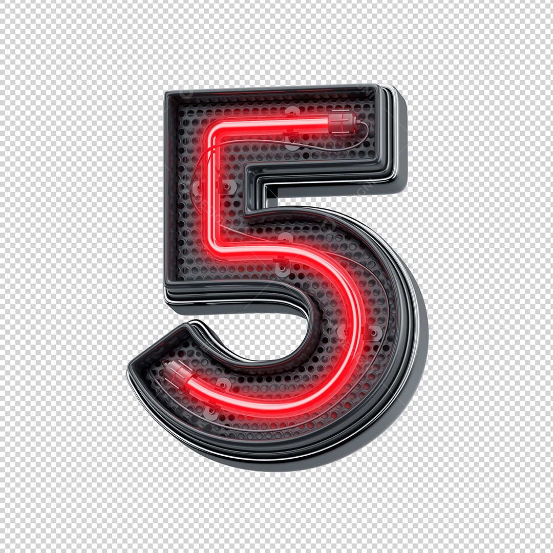 Número 3D 9 Com Forma Neon Vermelho  Para Composição PNG Trasparente Sem Fundo