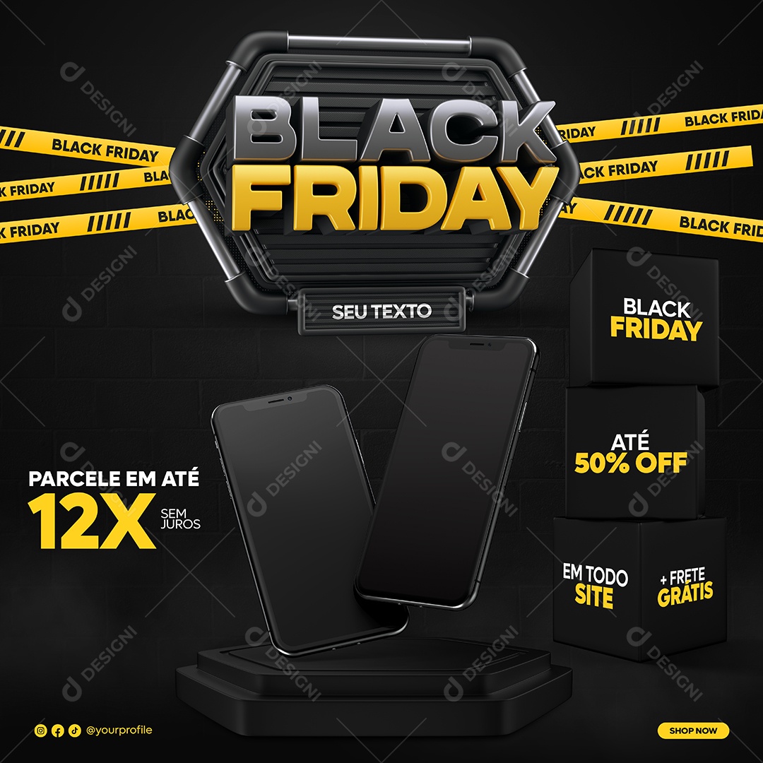 Black Friday Parcele em Até 12x Sem Juros Loja de Celulares Social Media PSD Editável