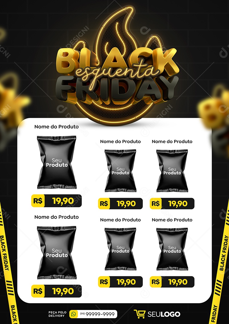 Encarte de Supermercado Black Friday Preto e Amarelo Social Media PSD Editável