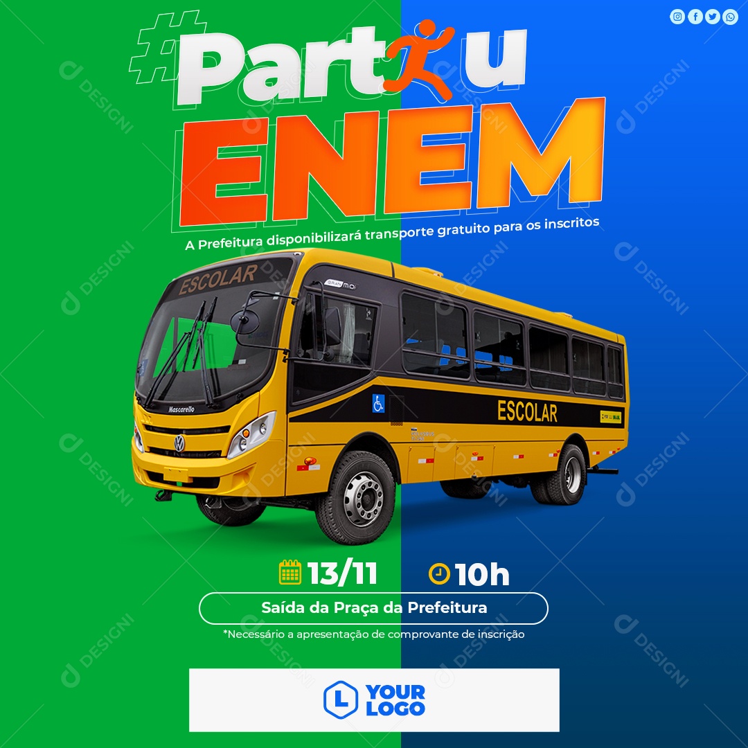 Social Media Partiu Enem Prefeitura Disponibilizará Transporte PSD Editável