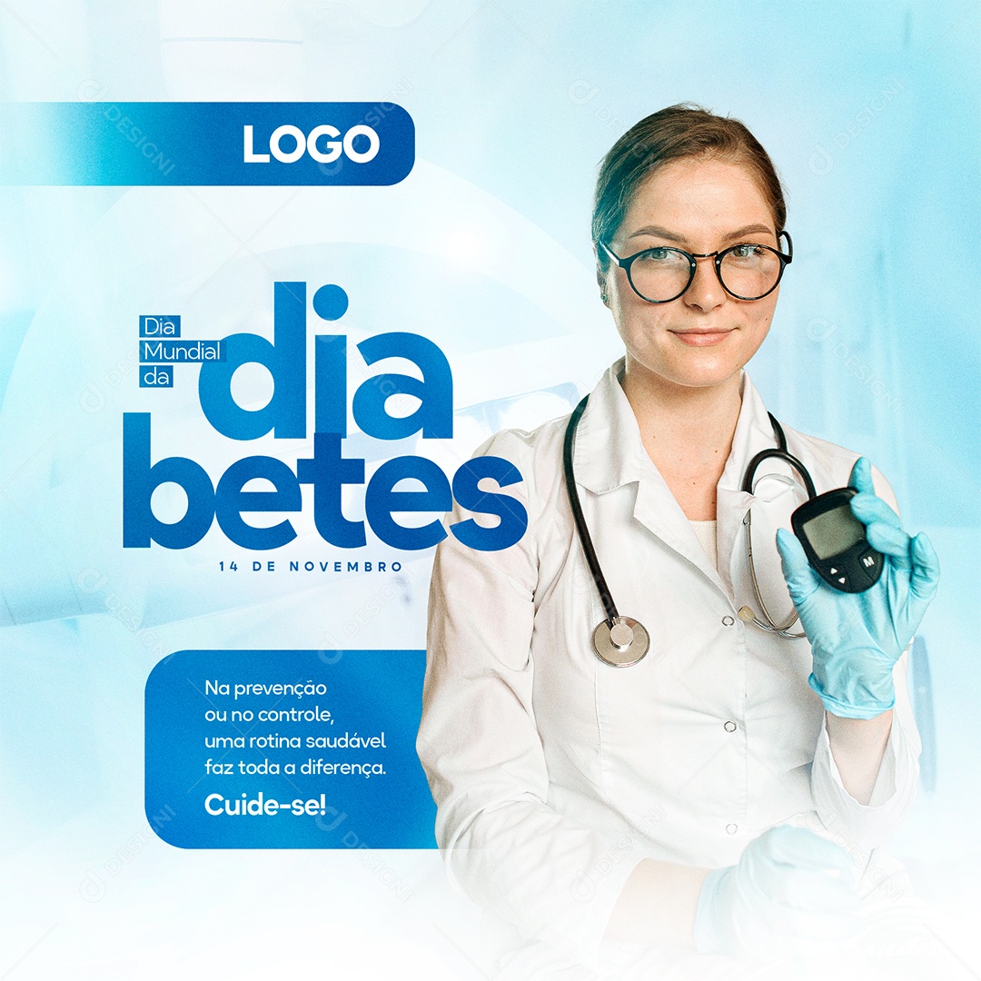 Na Prevenção ou no Controle Dia Mundial do Diabetes Social Media PSD Editável