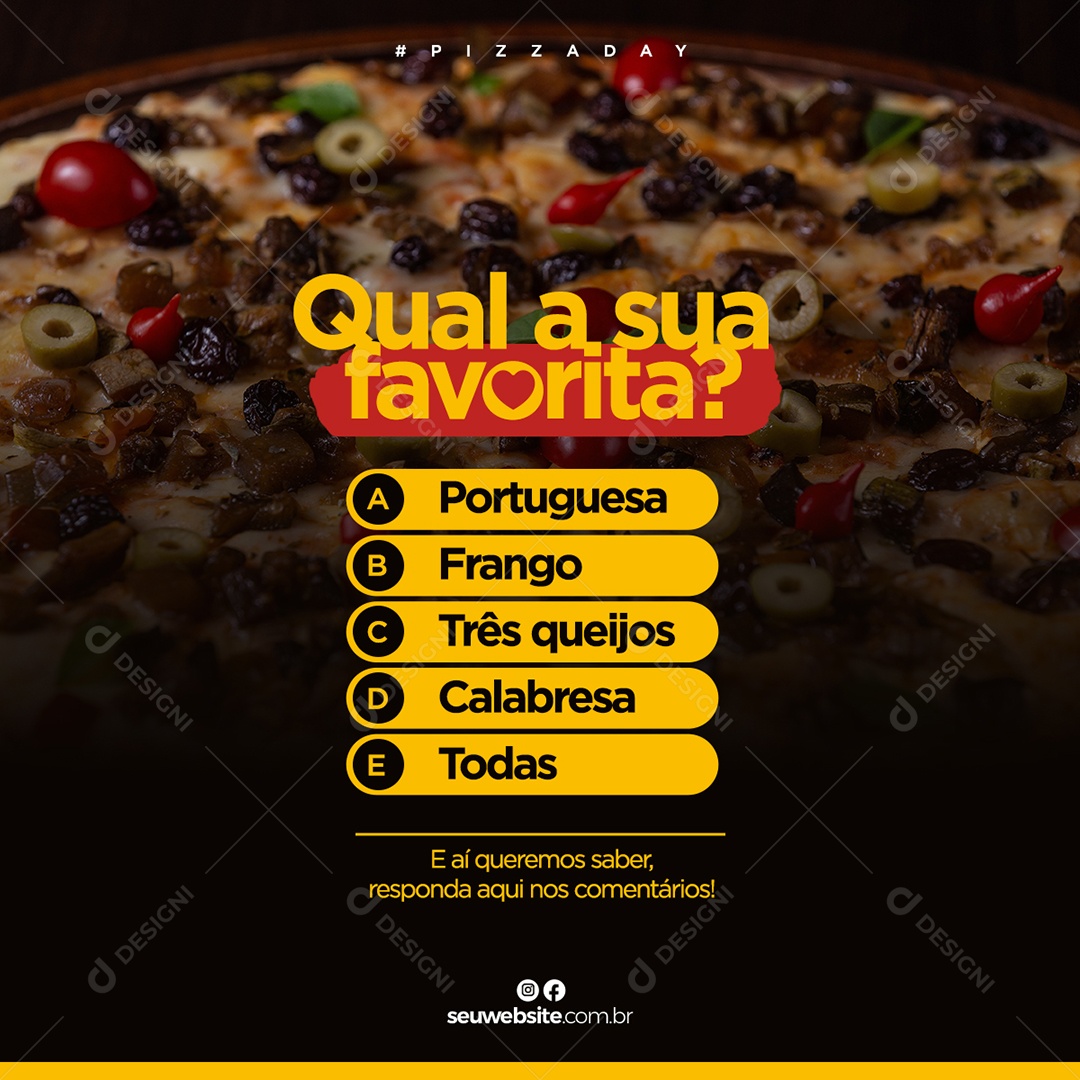 Qual a Sua Favorita Portuguesa Pizzaria Social Media PSD Editável