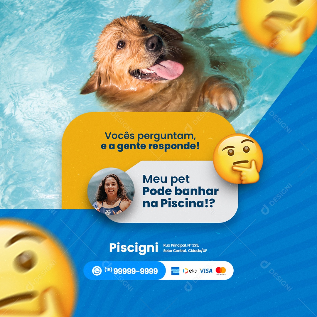 Meu Pet pode Banhar na Piscina Social Media PSD Editável