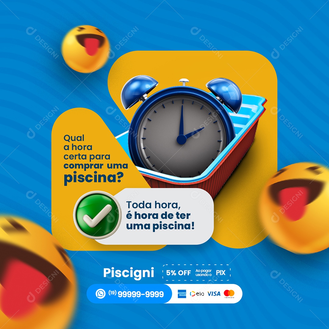 Qual a Hora Certa para Comprar Uma Piscina Social Media PSD Editável