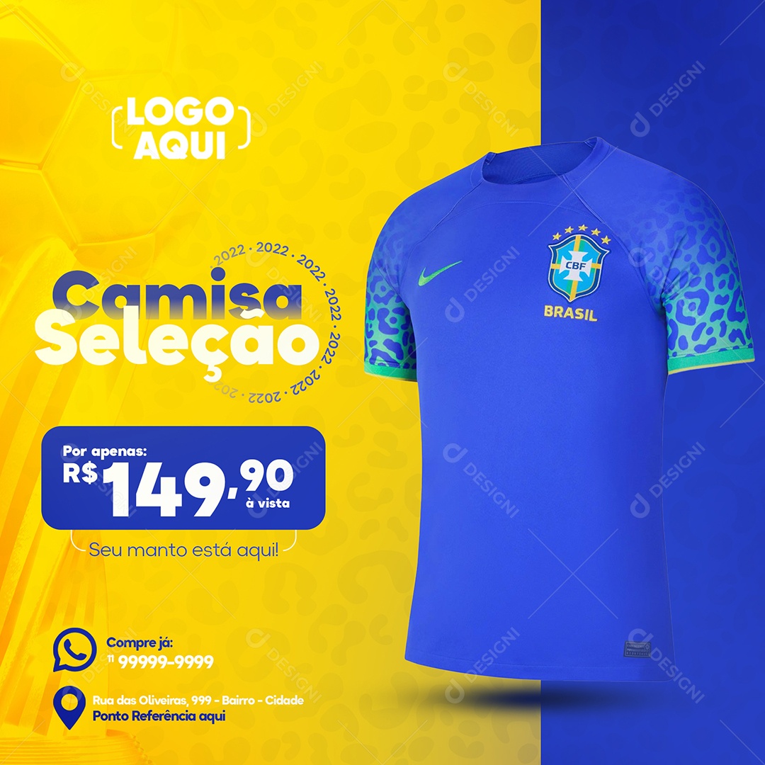 Camisa do Brasil Azul Loja Social Media PSD Editável