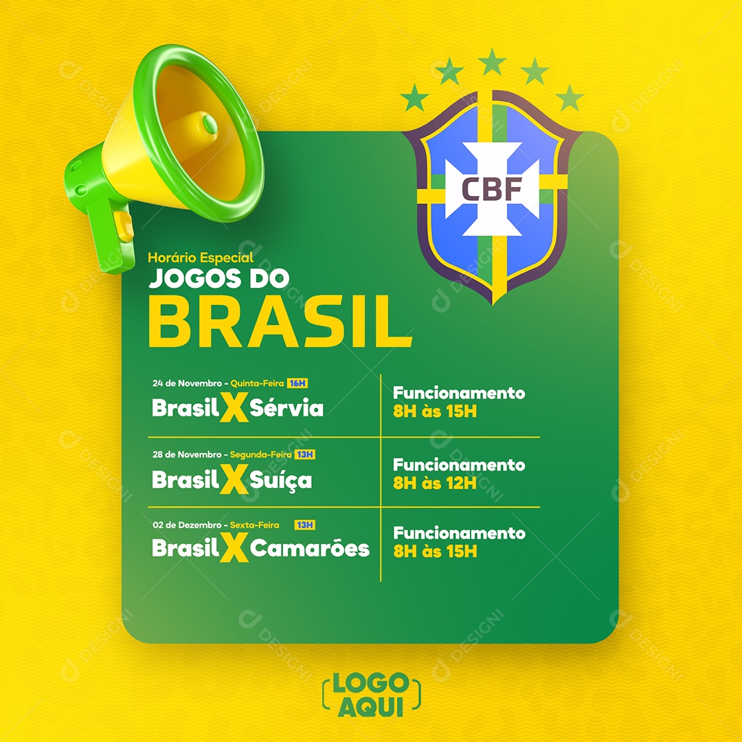 Horário Especial Jogos do Brasil Social Media PSD Editável