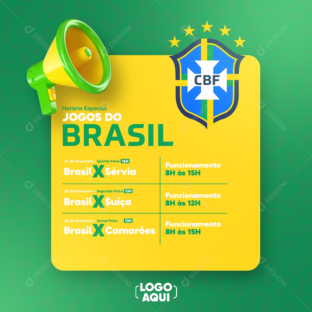 Horário Especial Jogos do Brasil Social Media PSD Editável