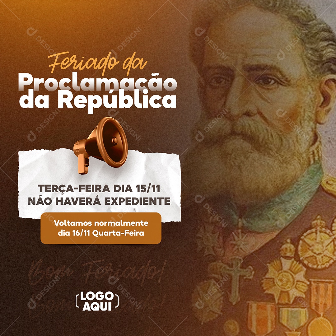 Comunicado Feriado Dia da Proclamação Da República 15 de Novembro Social Media PSD Editável