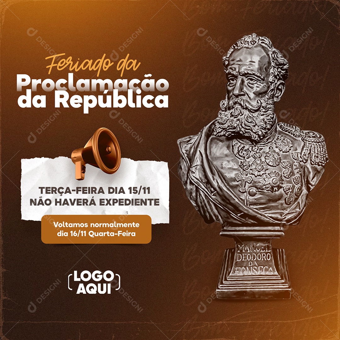 Comunicado Feriado Dia da Proclamação Da República 15 de Novembro Social Media PSD Editável