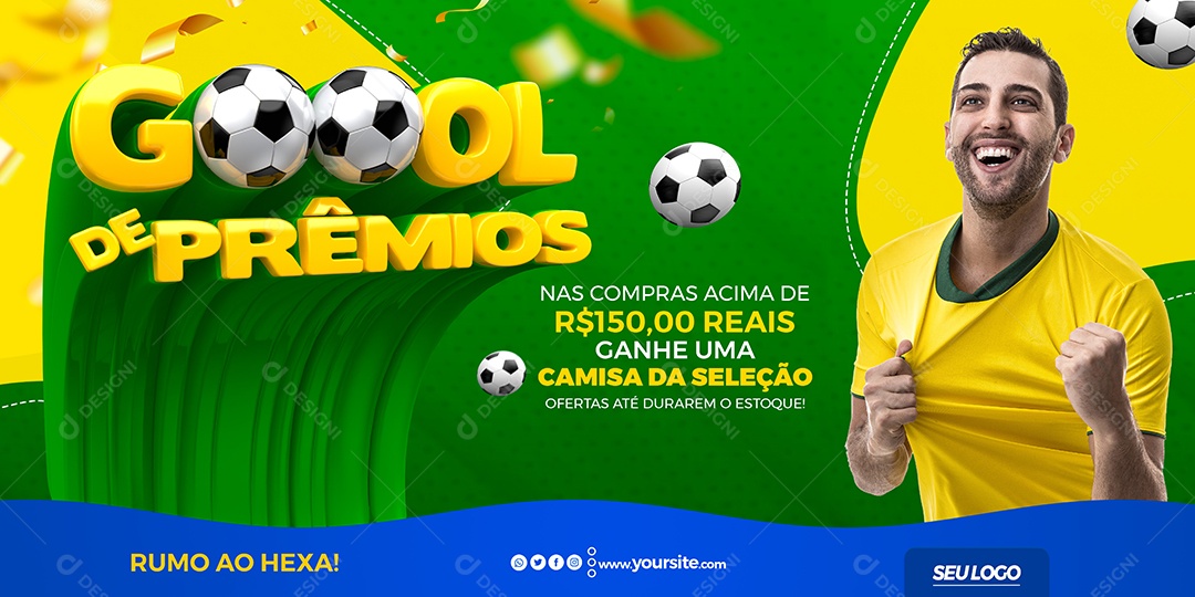 Banner Goool de Prêmios Ganhe Uma Camisa da Seleção Social Media PSD Editável