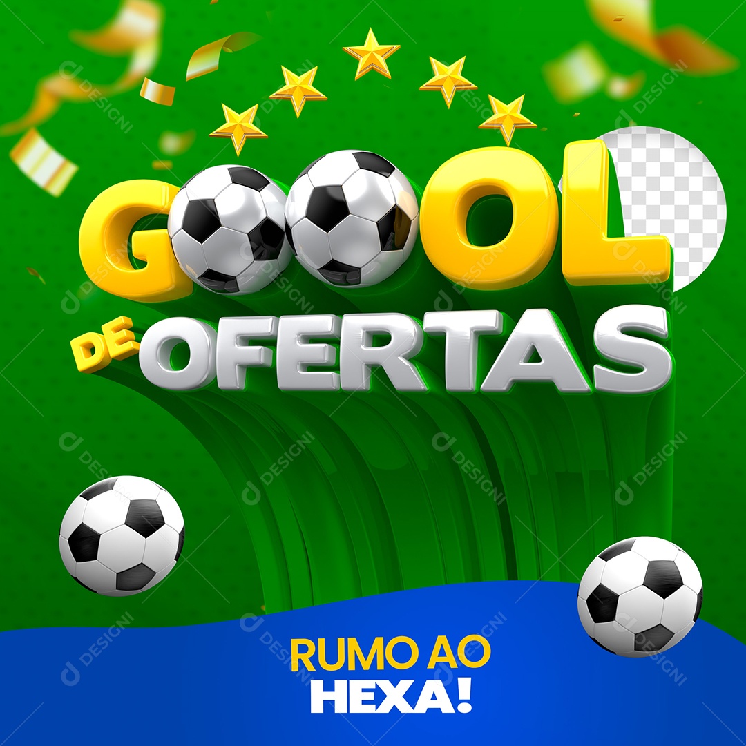 Goool de Ofertas Selo 3D Amarelo Verde e Branco para Composição PSD