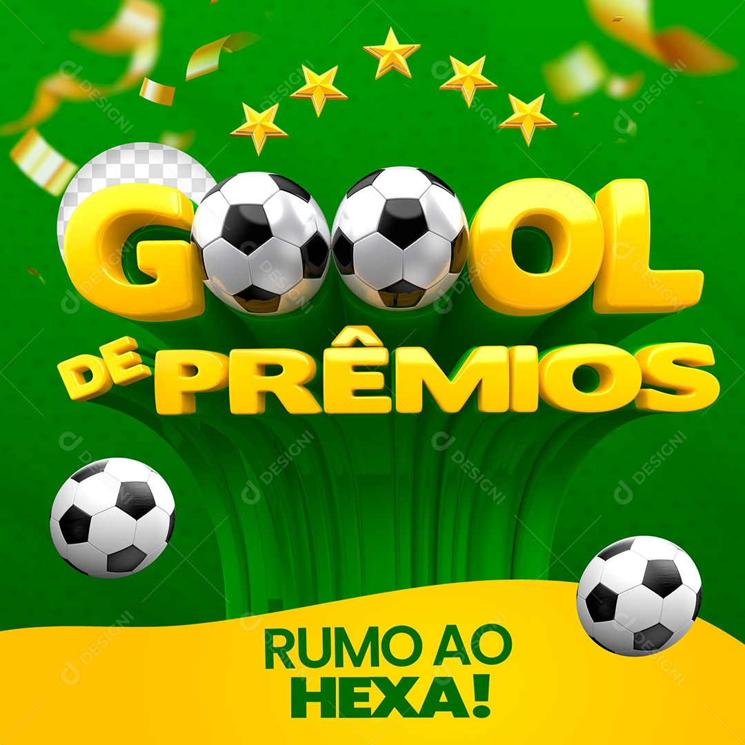 Goool de Prêmios Selo 3D Amarelo Verde e Branco para Composição PSD