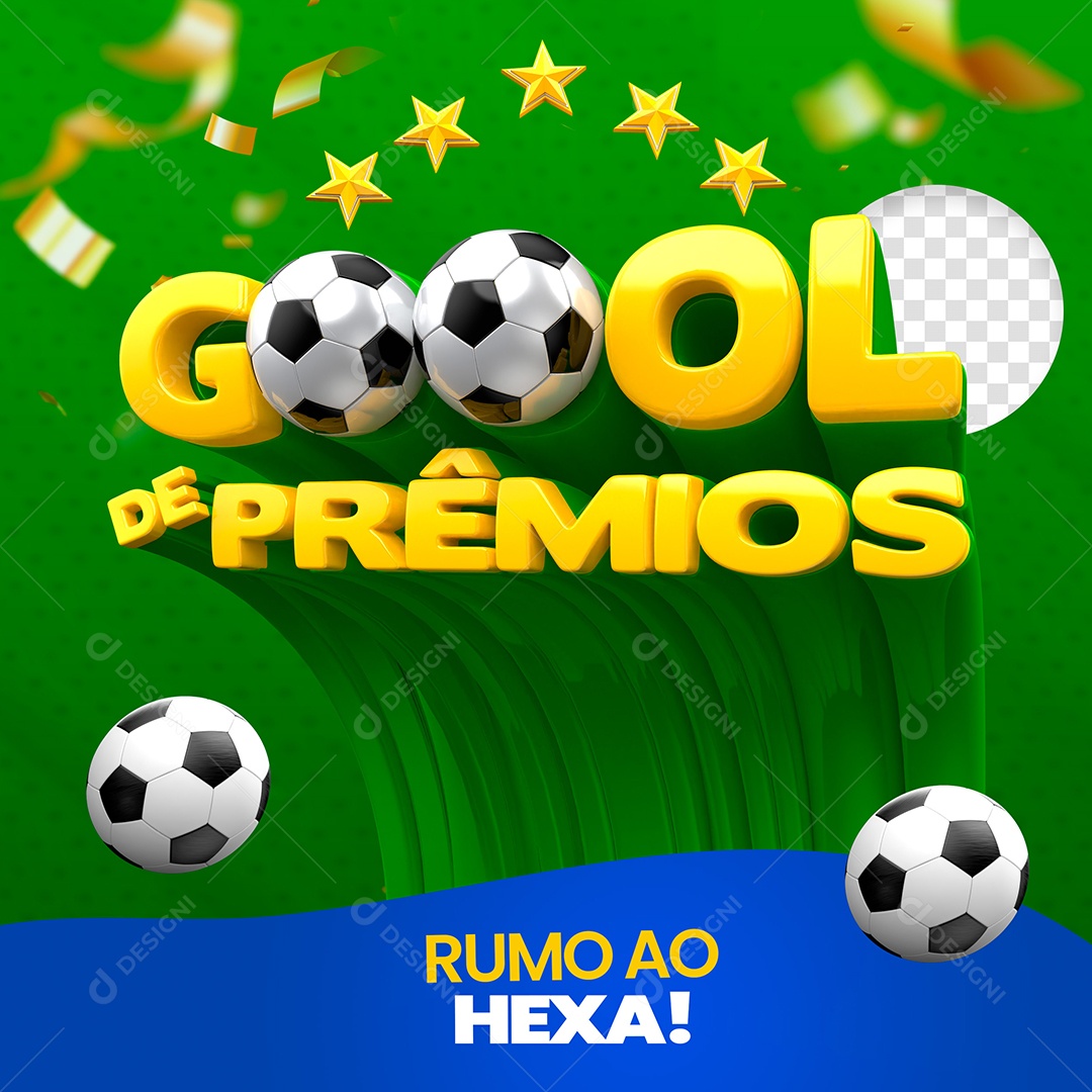 Goool de Prêmios Selo 3D Amarelo Verde e Branco para Composição PSD