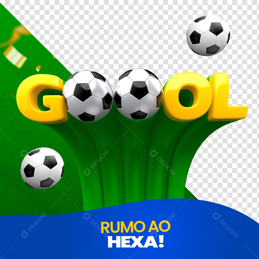 Goool Selo 3D Amarelo Verde e Branco para Composição PSD