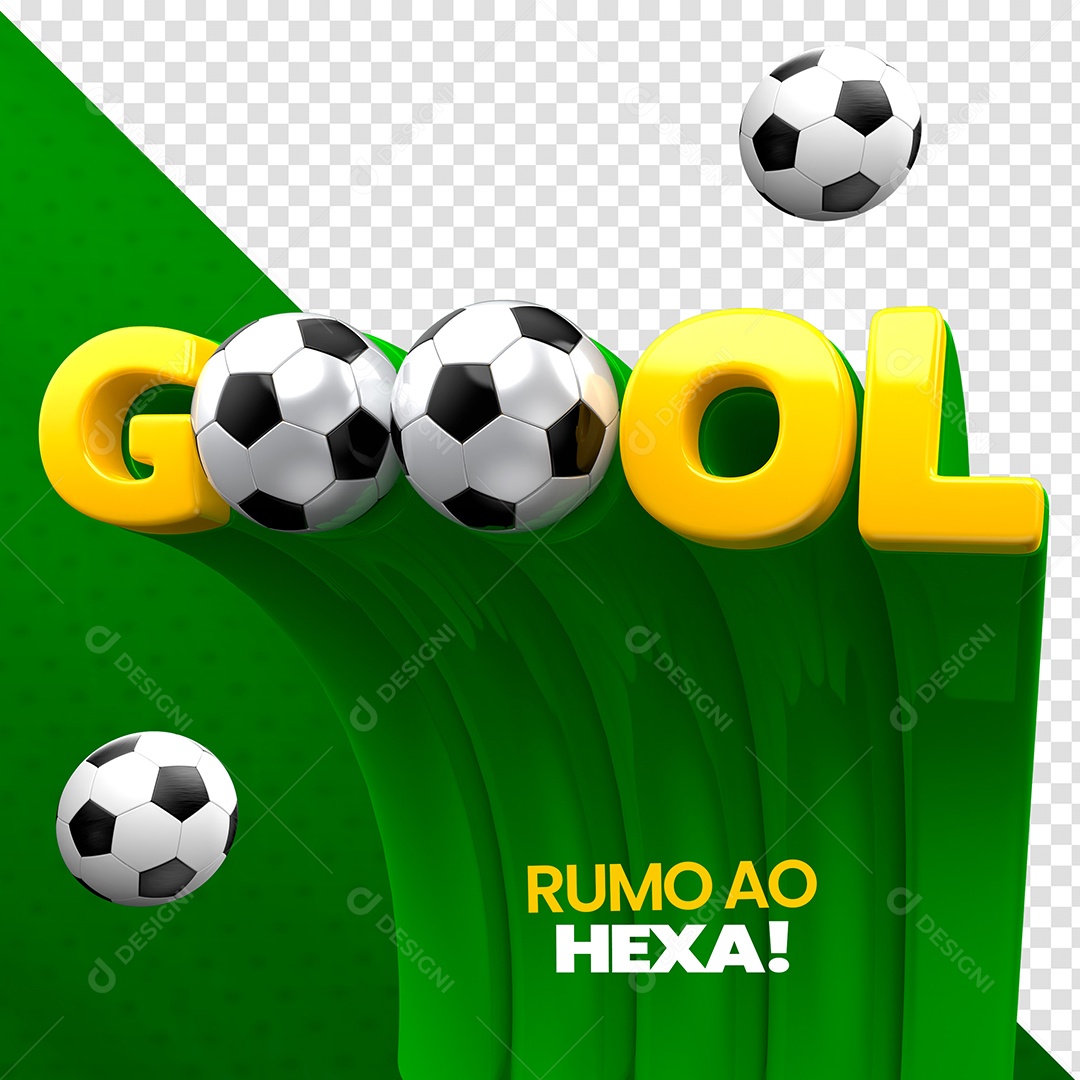 Goool Selo 3D Amarelo Verde e Branco para Composição PSD