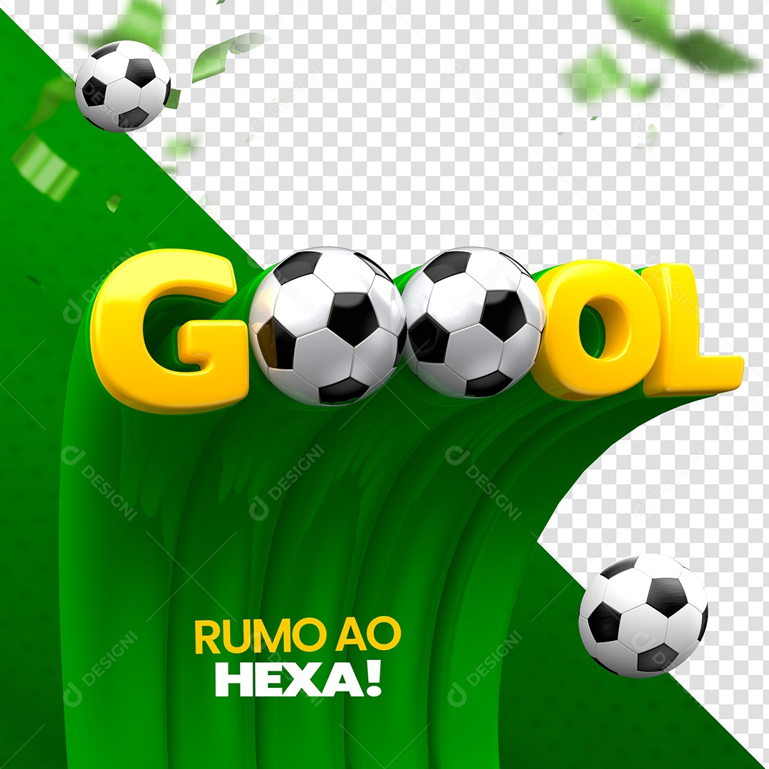 Goool Selo 3D Amarelo Verde e Branco para Composição PSD