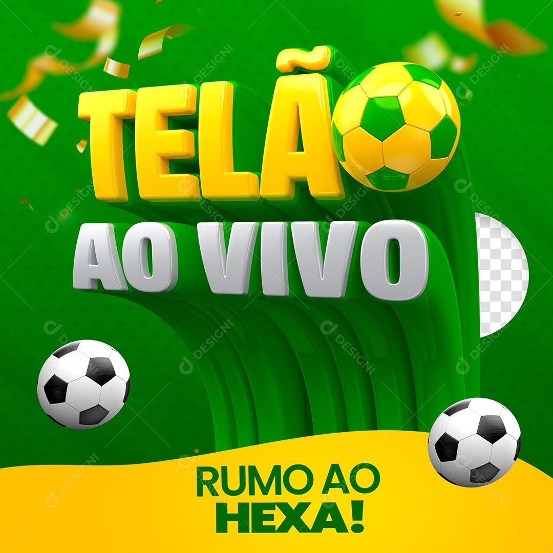 Telão Ao Vivo Selo 3D Amarelo Verde e Branco para Composição PSD