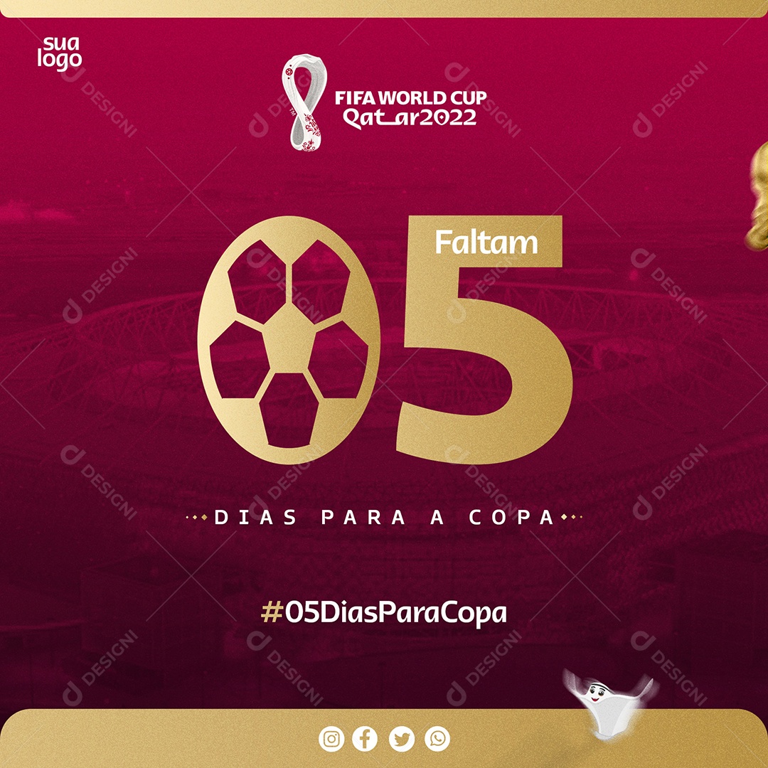 Faltam 5 Dias Para a Copa do Mundo Social Media PSD Editável