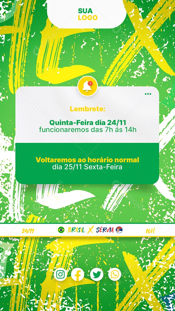 Story Horário Especial Jogos do Brasil Social Media PSD Editável