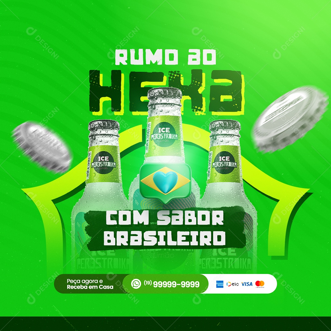 Rumo ao Hexa com Sabor Brasileiro Cervejaria Social Media PSD Editável