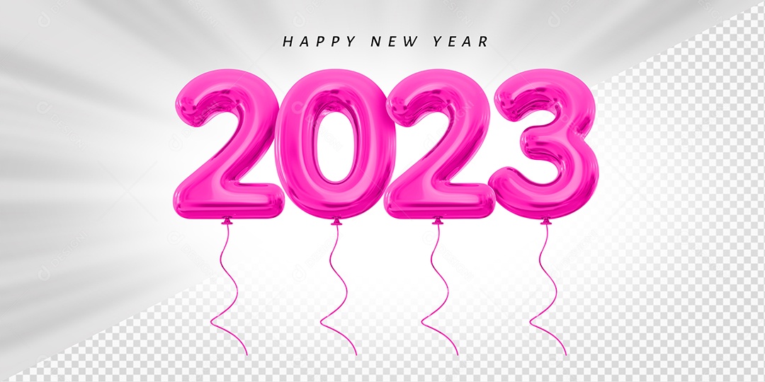 Balão Feliz Ano Novo Número 2023 Rosa Elemento 3D para Composição PSD