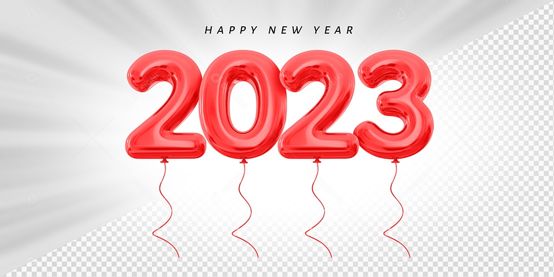 Balão Feliz Ano Novo Número 2023 Vermelho Elemento 3D para Composição PSD