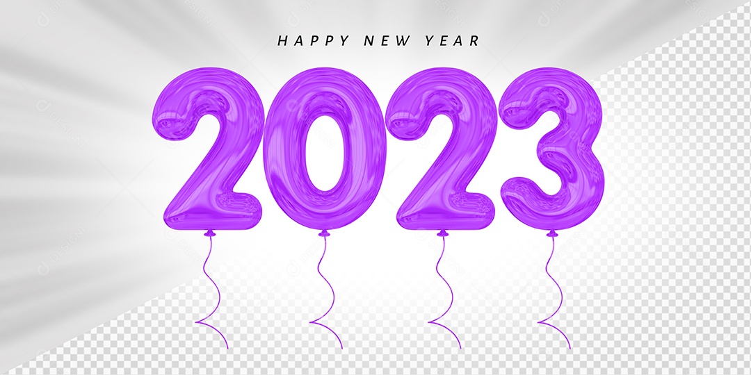 Balloon Happy New Year Number 2023 Purple 3D Element for Composition PSD