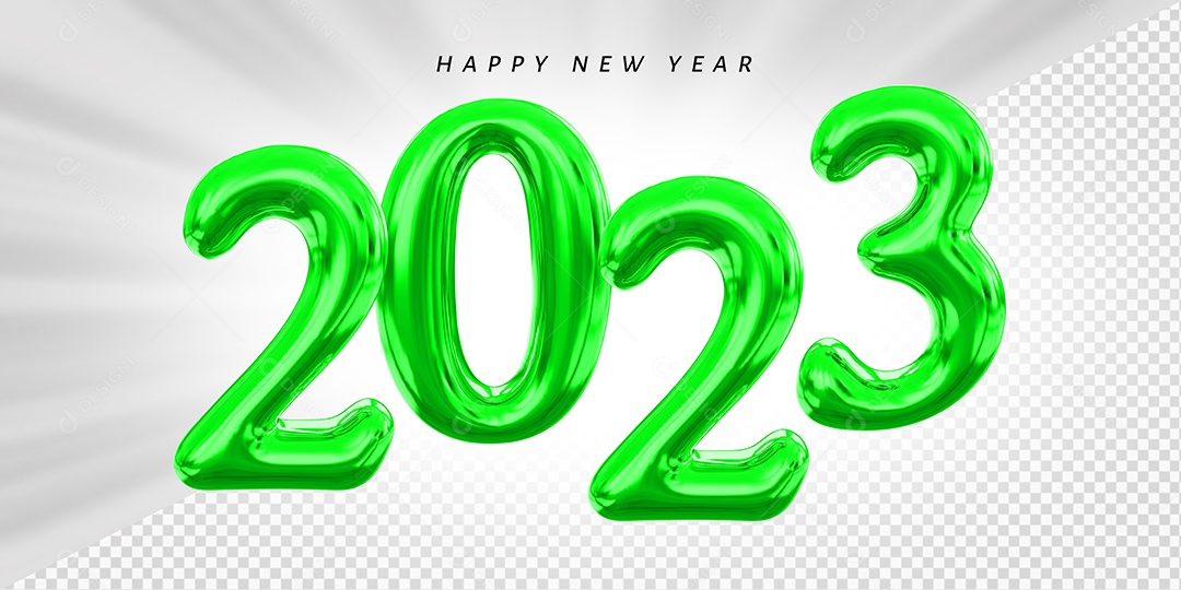 Feliz Ano Novo Número 2023 Verde Elemento 3D para Composição PSD
