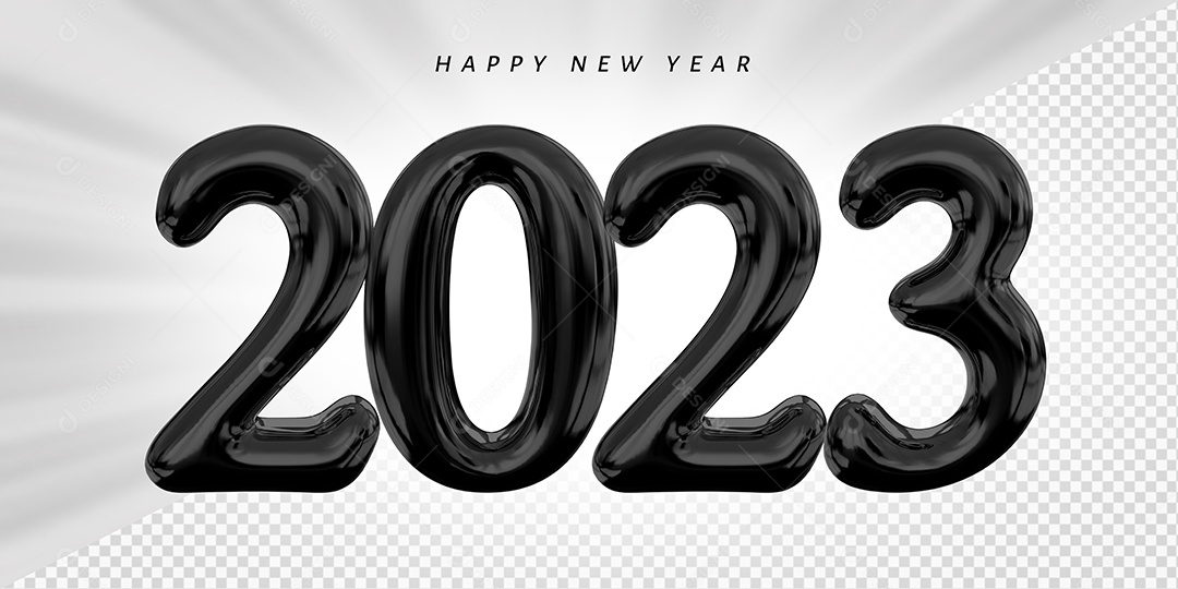 Feliz Ano Novo Número 2023 Preto Elemento 3D para Composição PSD
