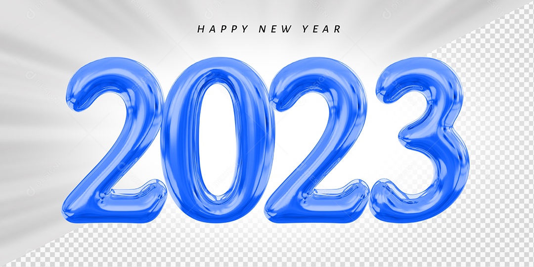 Feliz Ano Novo Número 2023 Azul Elemento 3D para Composição PSD
