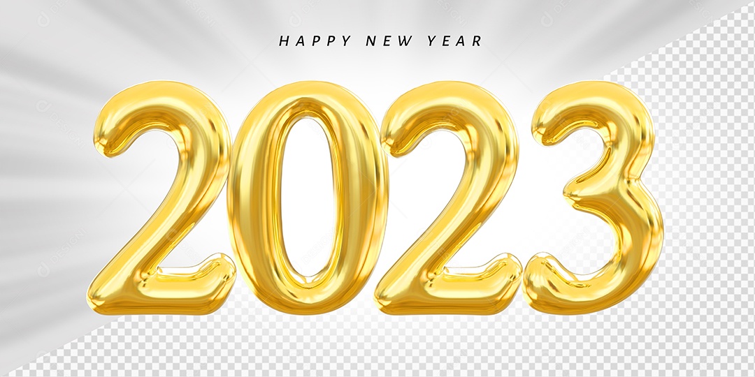 Feliz Ano Novo Número 2023 Dourado Elemento 3D para Composição PSD