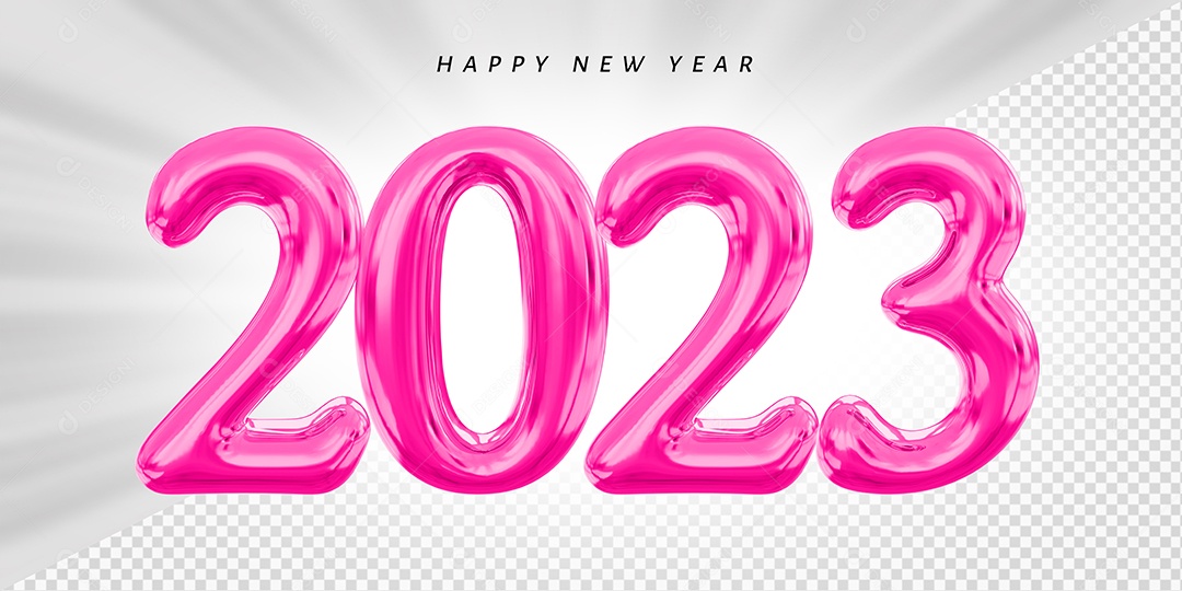 Feliz Ano Novo Número 2023 Rosa Elemento 3D para Composição PSD