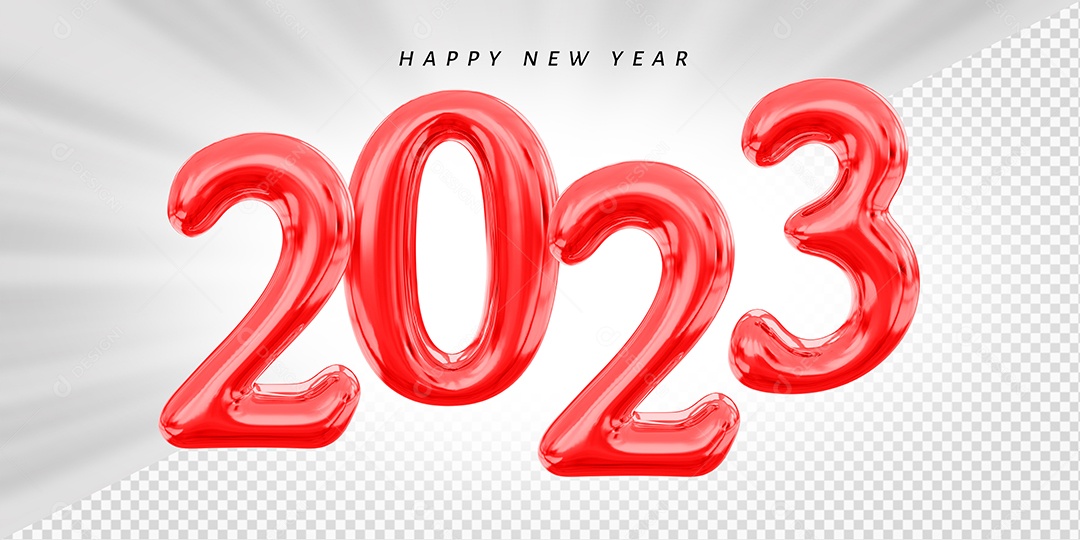 Feliz Ano Novo Número 2023 Vermelho Elemento 3D para Composição PSD