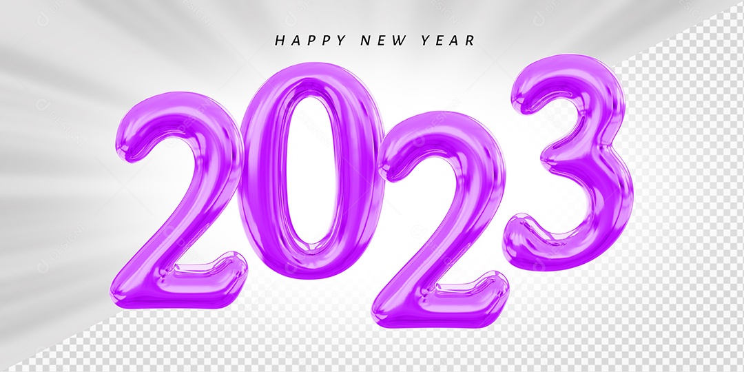 Feliz Ano Novo Número 2023 Roxo Elemento 3D para Composição PSD
