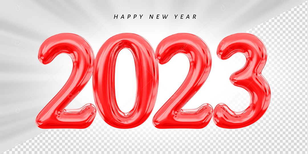 Feliz Ano Novo Número 2023 Vermelho Elemento 3D para Composição PSD