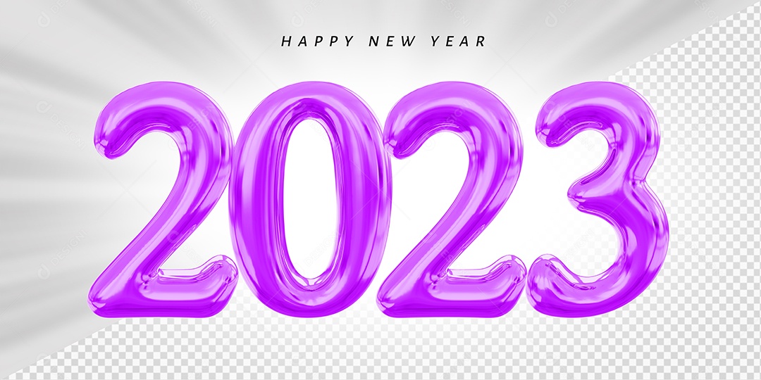 Feliz Ano Novo Número 2023 Roxo Elemento 3D para Composição PSD