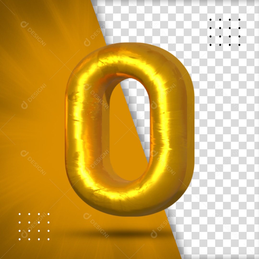 Número 0 Amarelo Elemento 3D Para Composição PSD