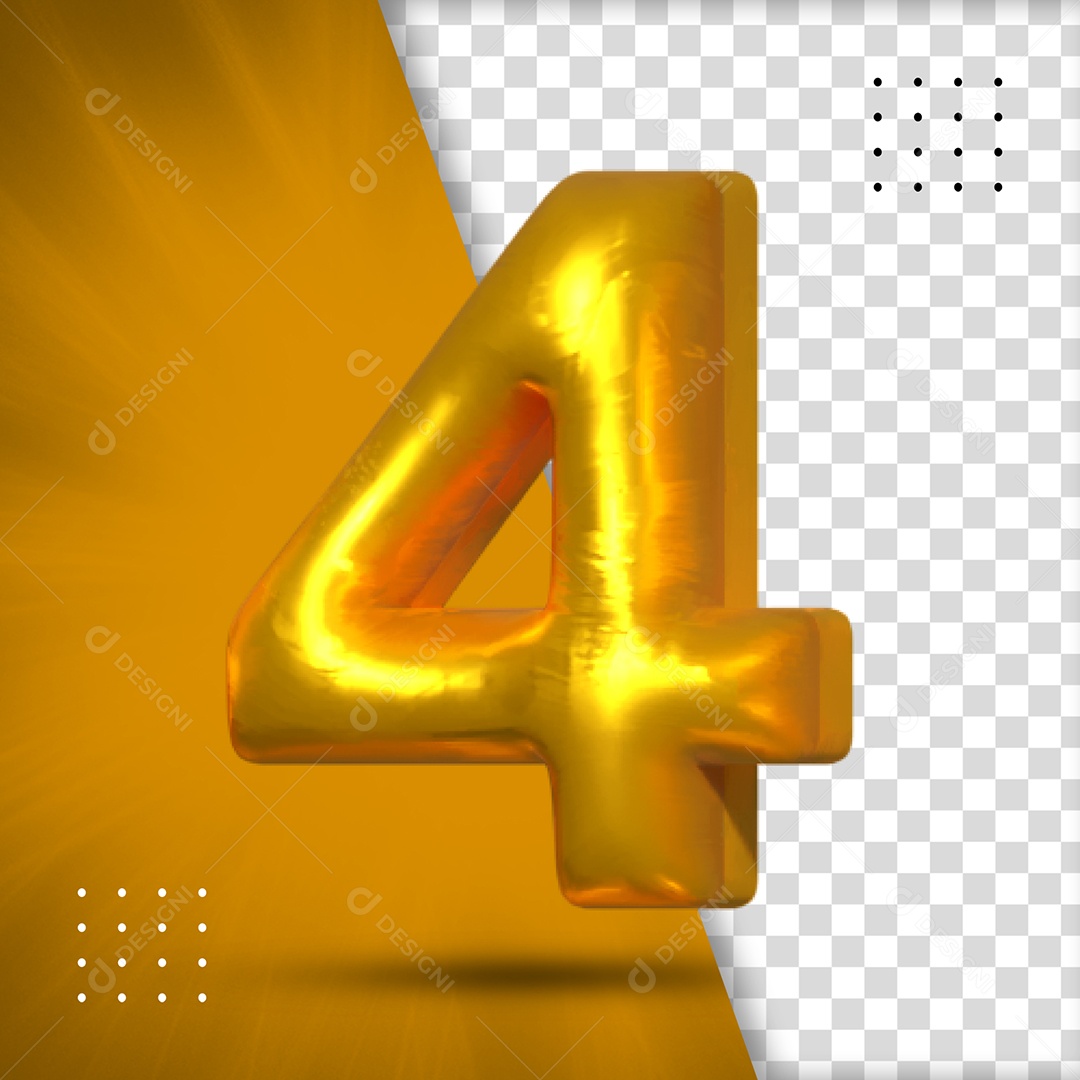 Número 4 Amarelo Elemento 3D Para Composição PSD