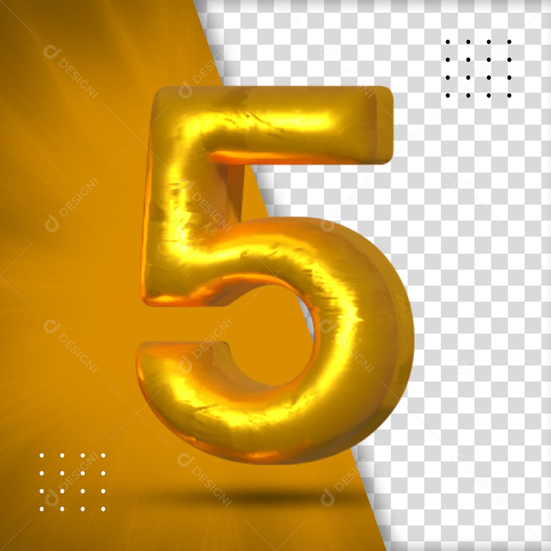Número 5 Amarelo Elemento 3D Para Composição PSD