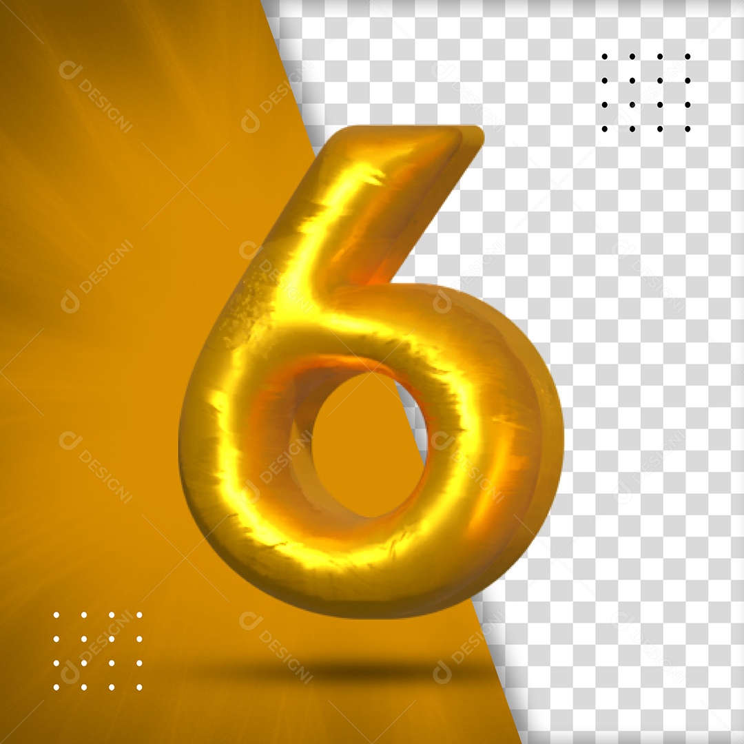 Número 6 Amarelo Elemento 3D Para Composição PSD